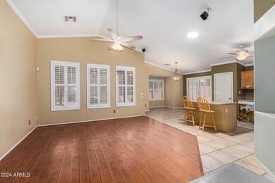 Living room with vaulted ceilings