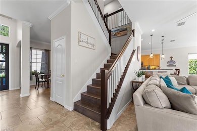 Newly painted interior walls with crown molding an