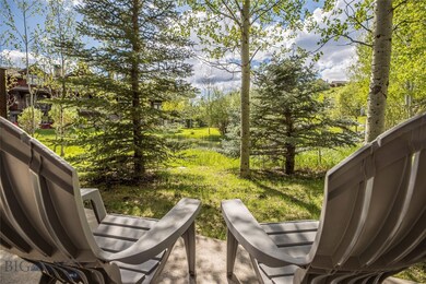 Patio overlooking bubbling pond