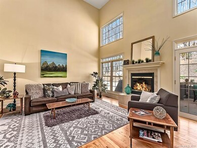The two story great room with gas fireplace. The s