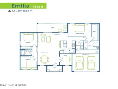 1663B Emilia 3 Bd Study Floor Plan