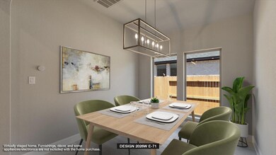 Tiled dining space with baseboards and a chandeli