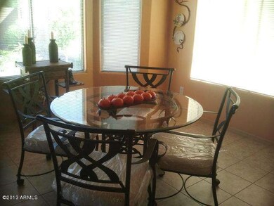 Dining area features bay window
