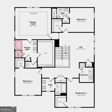 Second Floor Plan - Additional highlights include: an expansive covered back patio, fireplace in the great room, butler's pantry, and a soaking tub with a separate shower in the primary bathroom