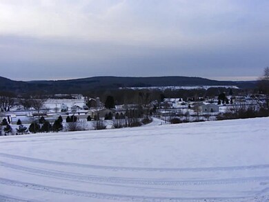 View from garage looking across the valley