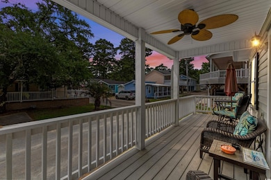 Deck at dusk with ceiling fan