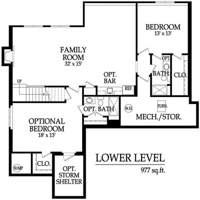 General lower level rendering - actual does vary. Includes 4th bedroom and bar but not the optional storm shelter
