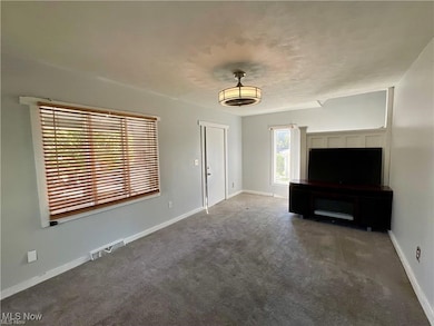 Unfurnished living room with carpet and baseboards