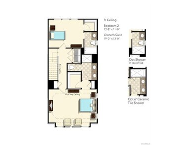 3rd Floor Layout - Owners bath has the opt 6' cera