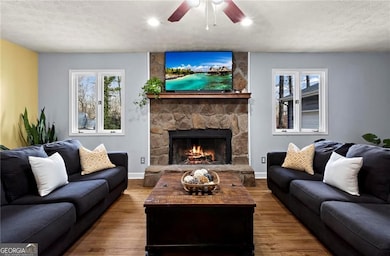 Cozy wood-burning fireplace
