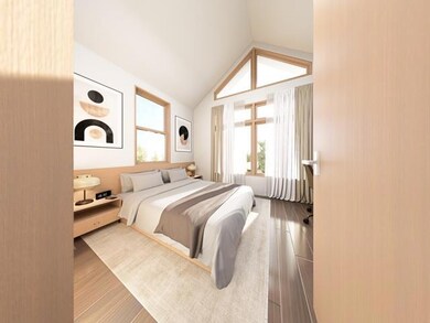 Bedroom featuring wood finished floors and high v