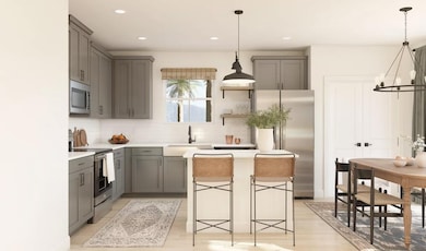 Kitchen with pendant lights