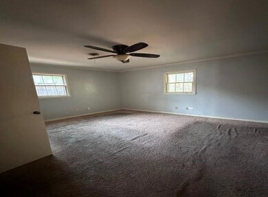 Spare room with ornamental molding, ceiling fan, a