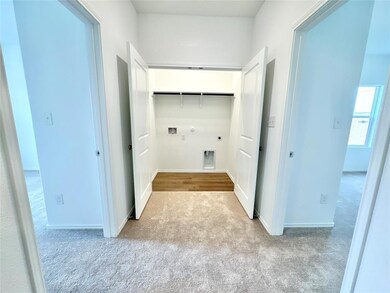 Laundry room with light carpet, hookup for an electric dryer, gas dryer hookup, and washer hookup