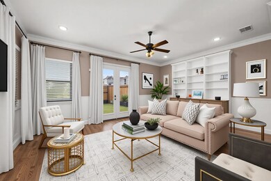 Virtually staged. Living area that leads to outdoor space.