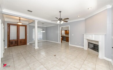 large living area with corner fireplace!