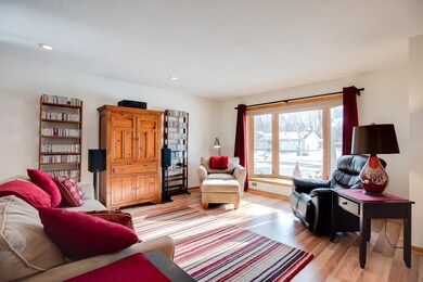 Comfortable living room with huge bay window.