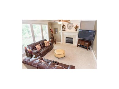 View from staircase of Great Room; crown molding t