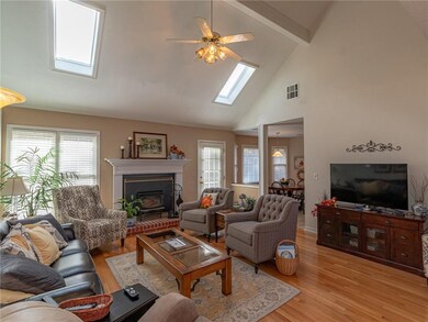 Vaulted ceilings with Skylights & Wood Stove inser
