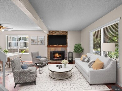 Virtually Staged Living room with beautiful wood b
