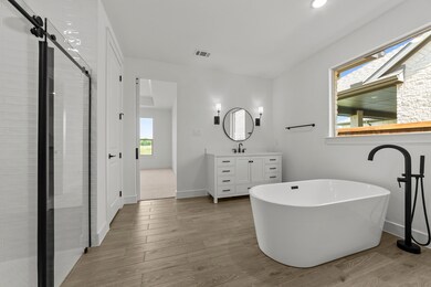 Primary bath with matte black finishes