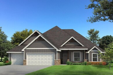 Craftsman-style house with a front yard and a gara