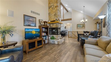 Did you notice the floor to ceiling stone fireplac