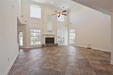 Freshly Painted Living Room has 2 story ceiling, c