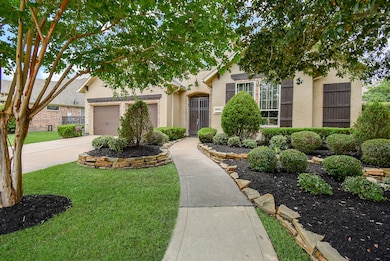 Mature shade trees and stacked flag stone surround