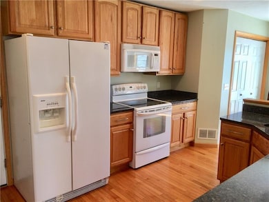 Open-feel kitchen with hardwood floors, Quartz cou