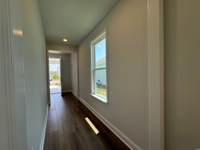 Hallway featuring dark wood-type flooring
