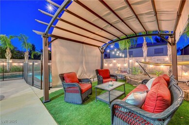 Patio at twilight featuring outdoor lounge area an