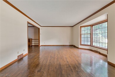 Unfurnished room with ornamental molding and dark wood-type flooring