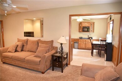 The living room is spacious and has new carpet and