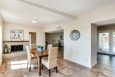 Eating area and fireplace