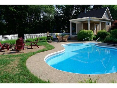 Exterior Back. private pool, pool house, pond with