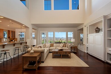 Two-story great room with fireplace