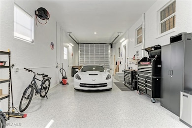 Garage with a textured wall