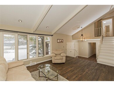 Spacious Living Room with Vaulted Beamed Ceiling a