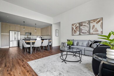 Living room with dark wood-style floors