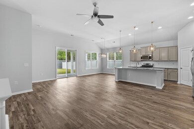 Kitchen with dark hardwood / wood-style flooring, 