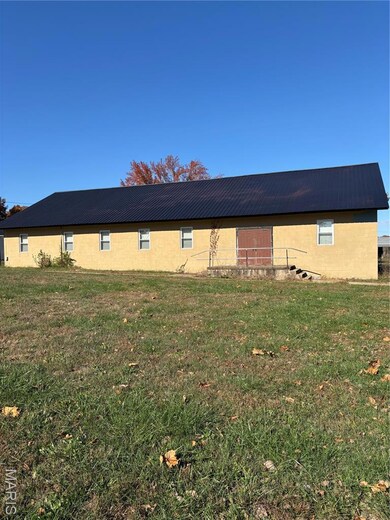 Rear view of property with a yard and a metal roof