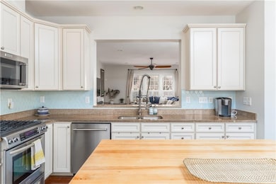 Kitchen view into dining
