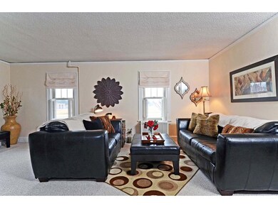 The gorgeous living room is light and bright.