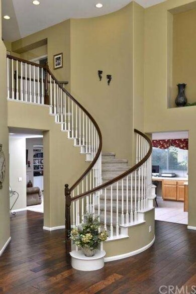 Dramatic circular staircase with elegantly stained
