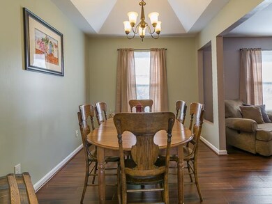 This dining room has great vaulted ceilings.