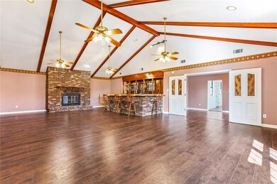 Cathedral ceiling and show stopper copper bar.