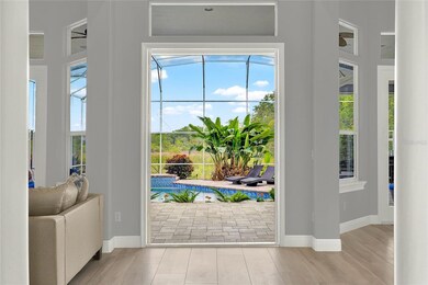 View from front door/foyer through back French Doors onto pol/patio
