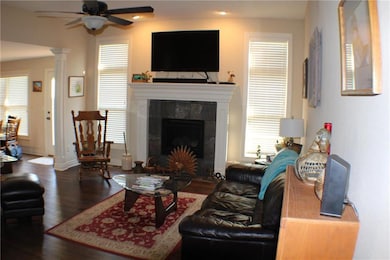Comfortable living room with gas fireplace next to