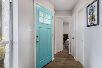 Entryway with dark wood finished floors